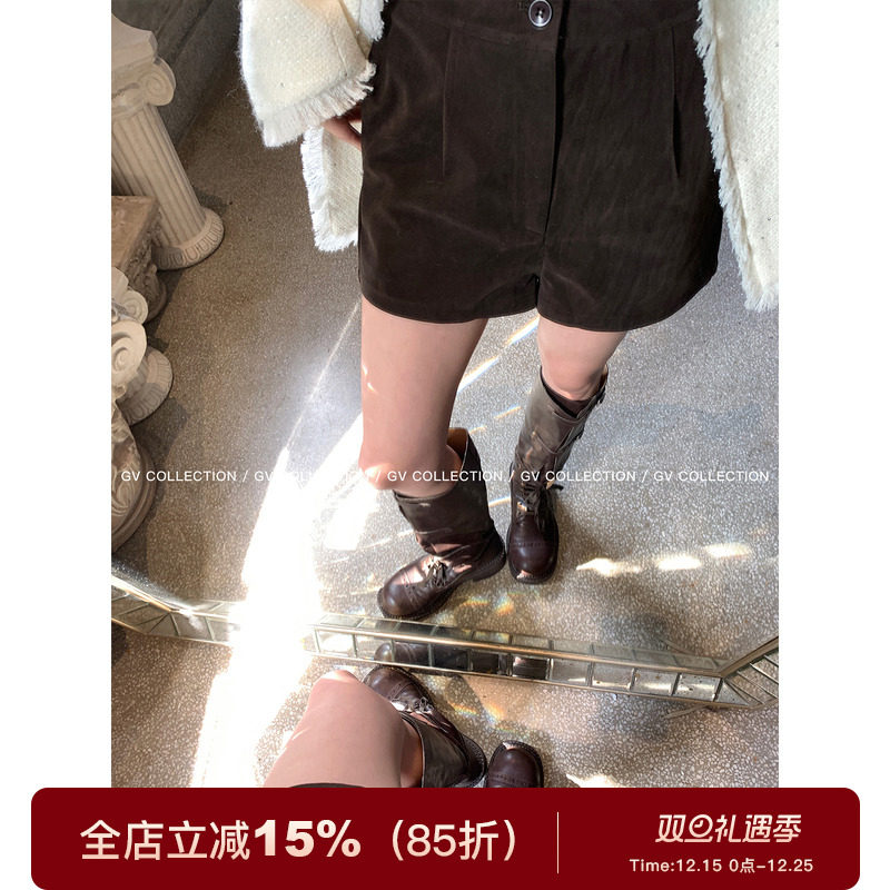 麂皮直筒宽松复古短裤