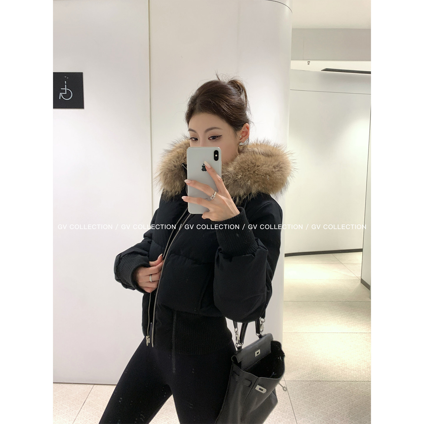 GV大白哥 深冬肯豆 真狐狸毛领蓬松90绒羽绒短款加厚上衣女