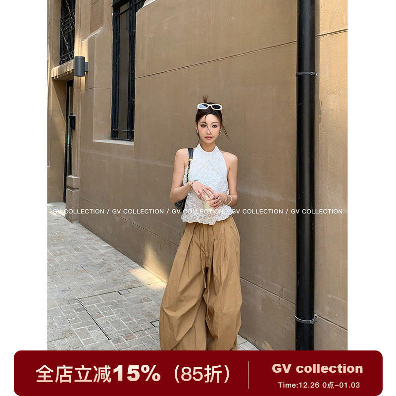 GV大白哥 层层解构 设计感宽松抽绳花苞工装裤松弛阔腿休闲长裤女