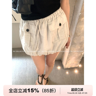 GV大白哥 随性波嬉 花苞天丝亚麻抽绳松紧腰弹力短裙裙裤女夏裤子