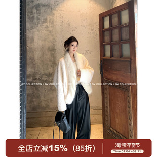 GV大白哥 贵调私线 可拆卸毛领廓形50羊毛夹棉外套秋冬保暖上衣女