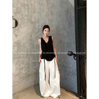 侧口袋镰刀可调节下摆工装休闲裤