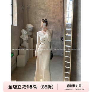 软糯撕破V领毛边针织上衣直筒休闲半裙套装 GV大白哥 茶系慵懒调