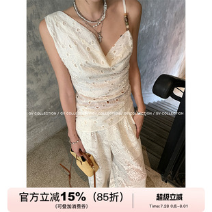 GV大白哥 鏤空不規則吊帶斜肩背心露肩上衣設計感女夏新 兩種穿法