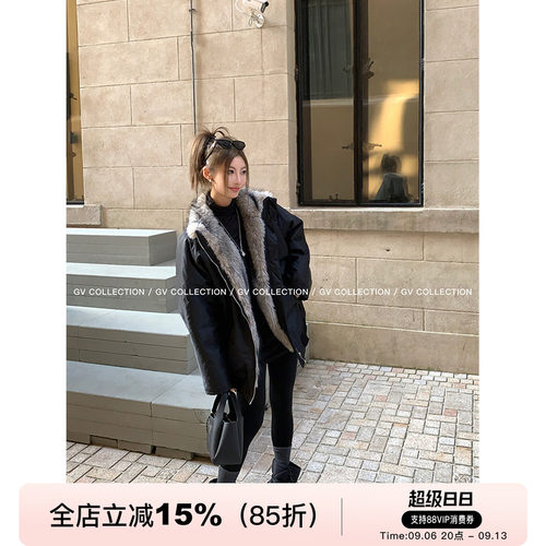 GV大白哥 派克回归 两穿羊羔毛环保狐狸毛派克服保暖外套上衣女冬