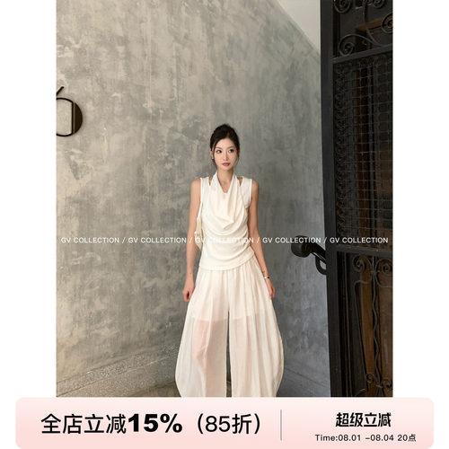 假两件荡领设计感无袖背心