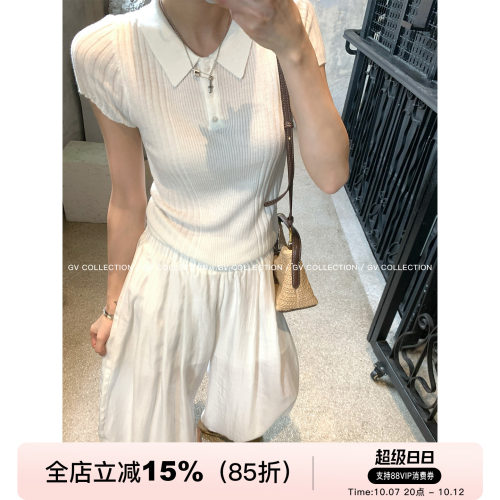 透气美丽诺羊毛polo领短袖上衣