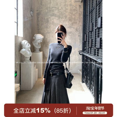 美丽诺羊毛针织修身系带打底上衣