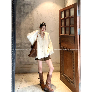 GV大白哥 璀璨柔光 细闪亮片羊毛肌理感加厚毛衣开衫外套秋季上衣