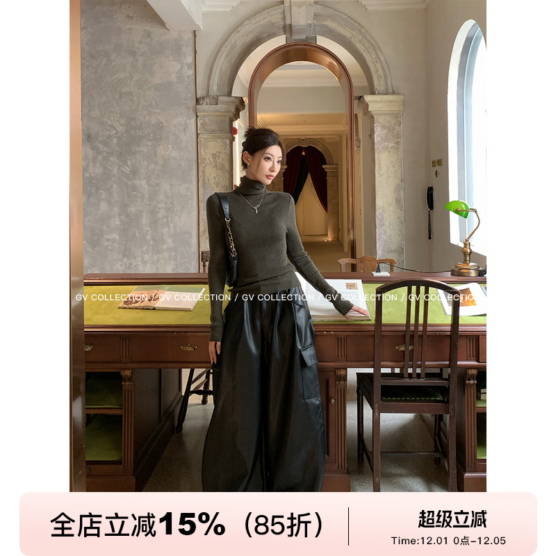 廓形镰刀抽绳收脚松弛感口袋皮裤