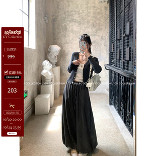 GV大白哥 松弛垂廓 条纹抽绳花苞毛呢松紧腰阔腿休闲阔腿裤子女