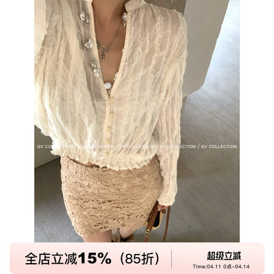 新中式立领肌理感V领衬衫上衣