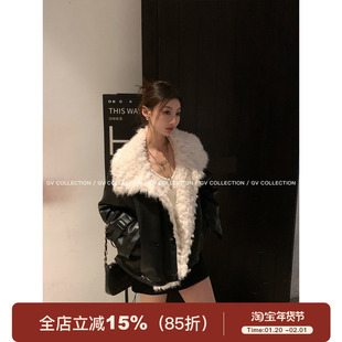 GV大白哥 90‘美式贵风环保滩羊毛大毛领皮衣加棉外套上衣冬保暖