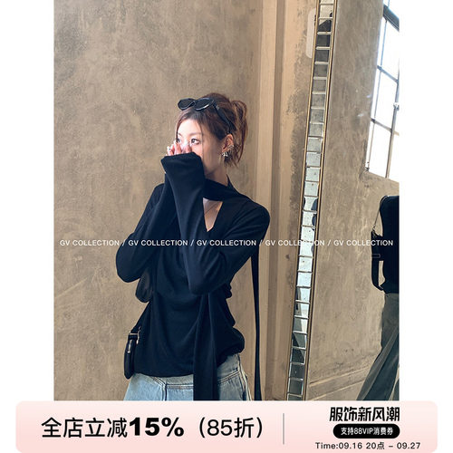 GV大白哥 Chill感随性 松弛感挂脖飘带堆堆针织上衣慵懒荡领小衫