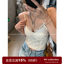 辣妹胸衣女夏季 吊带闪片蕾丝缎条胸垫背心短款 宫廷心机 GV大白哥
