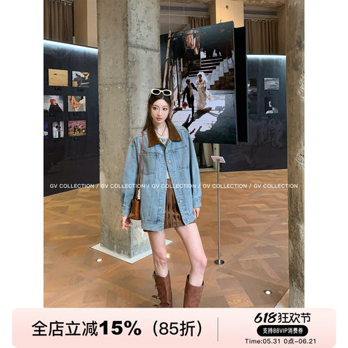 撞色拼接复古水洗牛仔外套