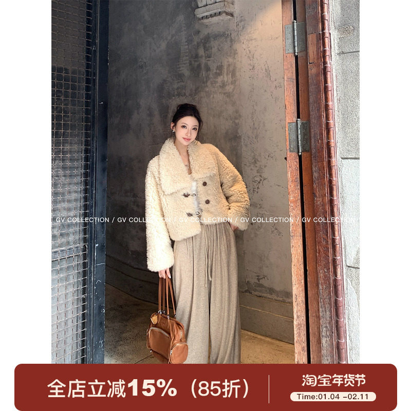 GV大白哥 卷毛奶皮 短款环保羊羔毛牛角扣翻领外套冬季新款上衣女,女装/女士精品,皮草,淘宝优惠券,粉丝福利购,淘宝优惠卷