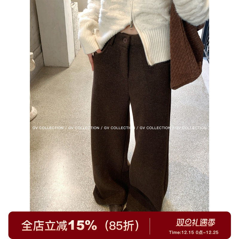 毛呢加厚柔软松弛感直筒裤