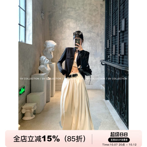 私服重工皮带拼接百褶花苞半身裙