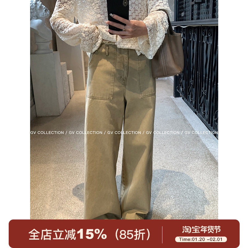 GV大白哥 智系雅痞 设计感不锁边腰头直筒牛仔裤简约通勤休闲裤女,女装/女士精品,牛仔裤,淘宝优惠券,粉丝福利购,淘宝优惠卷