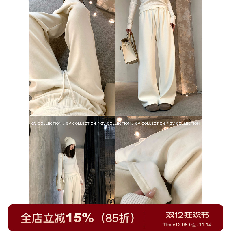 加绒加厚松弛感松紧腰运动休闲裤