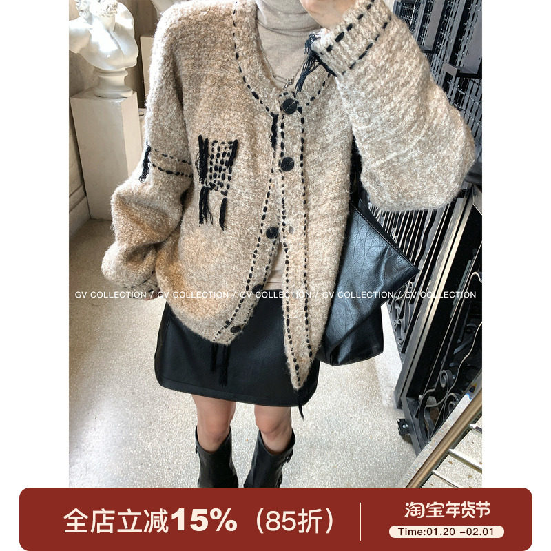 GV大白哥 古巴拿铁 加厚圆领羊毛立体针织开衫外套冬季穿搭上衣女,女装/女士精品,毛衣,淘宝优惠券,粉丝福利购,淘宝优惠卷