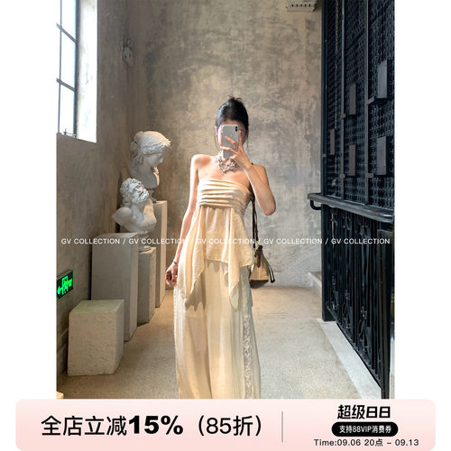 侧镂空蕾丝垂感轻薄阔腿裤