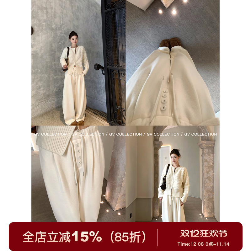 加绒加厚抽绳纽扣直筒卫裤休闲裤