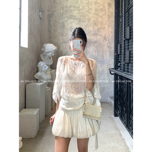 GV大白哥 温柔力量 刺绣清透肌理感收腰系带上衣设计感女夏新款