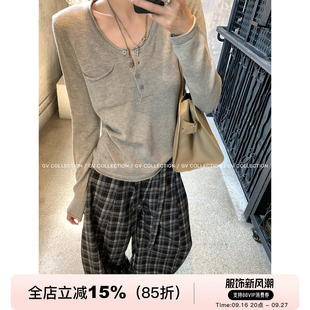 GV大白哥 万搭日常 圆领纽扣羊毛针织松弛感T恤上衣秋季新款毛衫