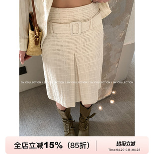 GV大白哥 都市白女 结构剪裁立体肌理半身裙含腰带设计感裙子女