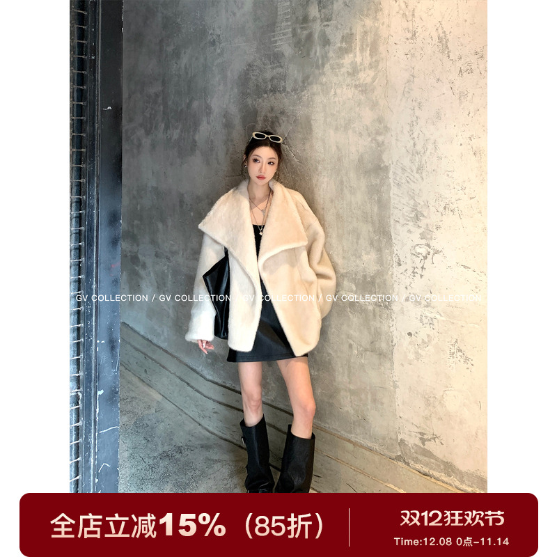 大翻领环保毛廓形外套