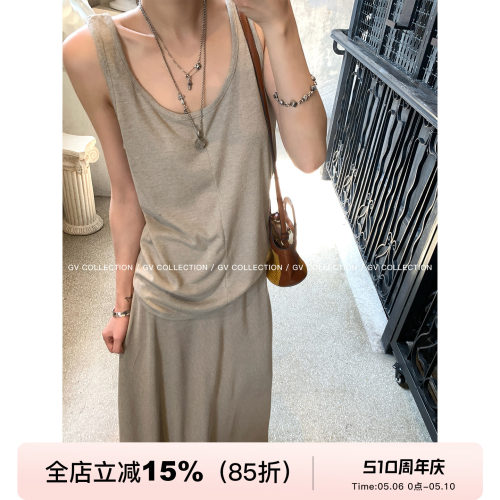 人棉U领背心半身裙套装