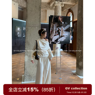 松弛舒适区 新款 斜肩空气棉感卫衣阔腿裤 秋季 百搭女 套装 GV大白哥