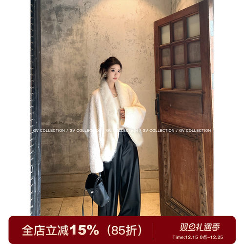 可拆卸毛领廓形50羊毛夹棉外套