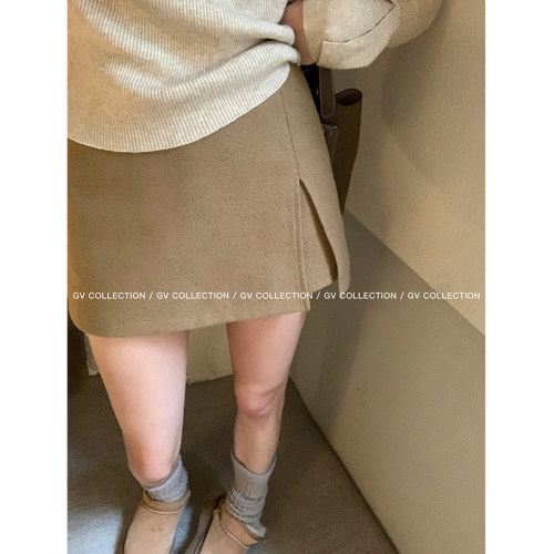 GV大白哥 中古m1u系 双层开叉羊毛半身防走光裙裤简约A字半裙女