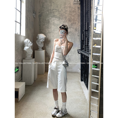 夏日软薄刺绣细节牛仔中裤