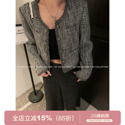 小香短款亮片编织圆领正肩外套