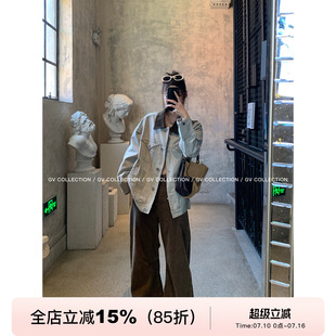 GV大白哥 质感VTG 浅色做旧水洗撞色领牛仔外套秋季新款上衣百搭