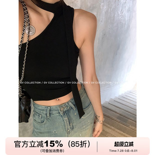 不規則斜肩飄帶胸墊背心無袖 休閑上衣 Onepiece設計感 GV大白哥