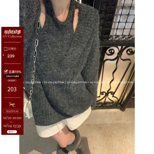 GV大白哥 慵懒心机 羊毛挂脖背心V领毛衣两件套套装秋冬新款百搭