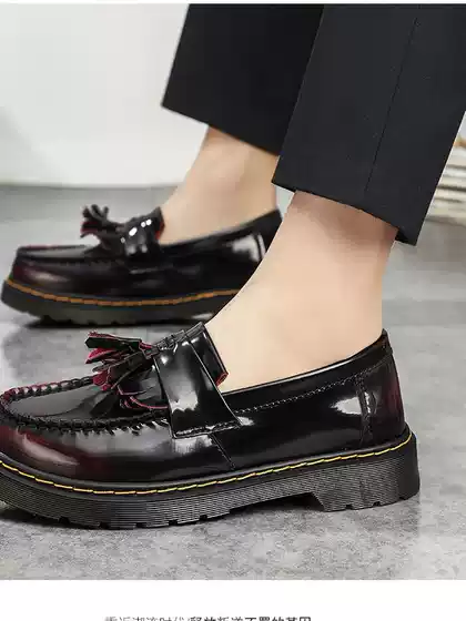 Dr Tassel Marhen Shoes Women's New British Style Men's Business Casual Platform Leather Shoes Rubbed Red Genuine Leather Loafers