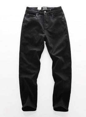 米西简约黑色柔软四季款锁色微弹水洗后口袋百搭潮男士牛仔长裤