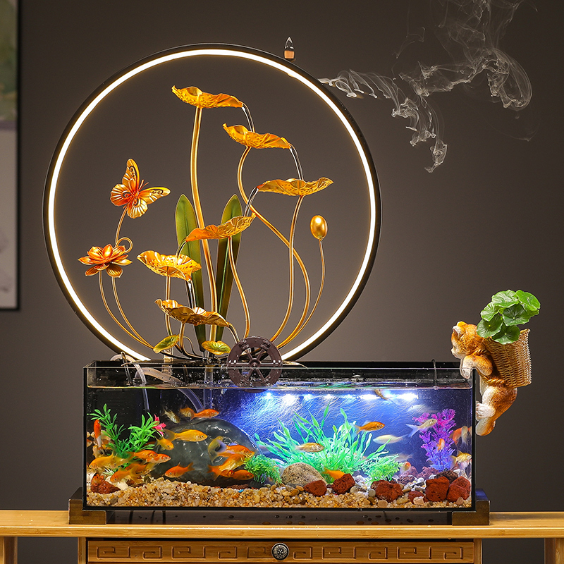 乔迁新居开业创意招财流水摆件鱼缸循环风水轮客厅办公室装饰高档