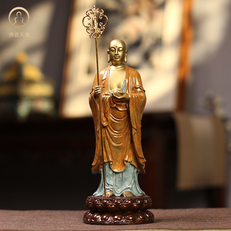 佛香天逸 彩铜地藏王菩萨站像地藏菩萨佛像铜像家居佛堂装饰摆件