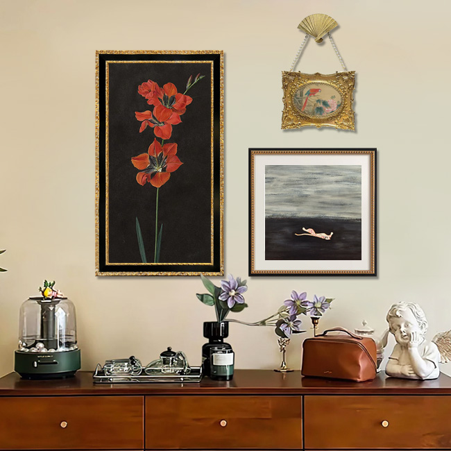 法式中古墙面装饰画组合花卉卧室餐厅小众挂画床头美式中式艺术图片