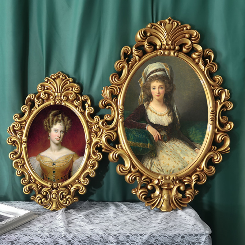 欧式美式复古金色椭圆相框镜框婚礼道具装饰镜挂画影楼人物艺术