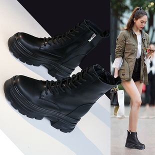 英伦风厚底内增高短靴ins潮加绒侧拉链单靴 马丁靴女2024秋冬新款