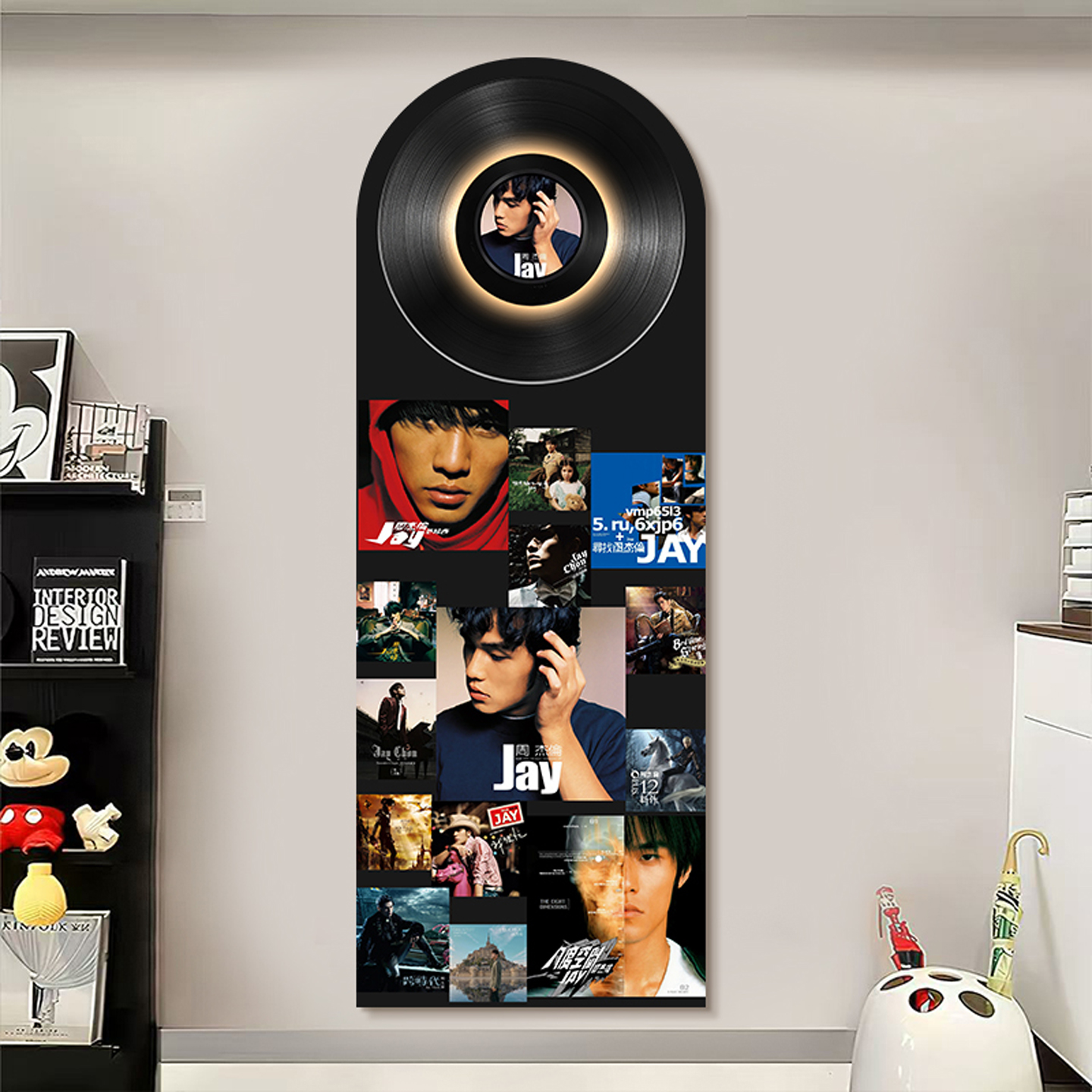 周杰伦专辑玄关装饰画高级感黑胶唱片客厅背景墙挂画新款壁画