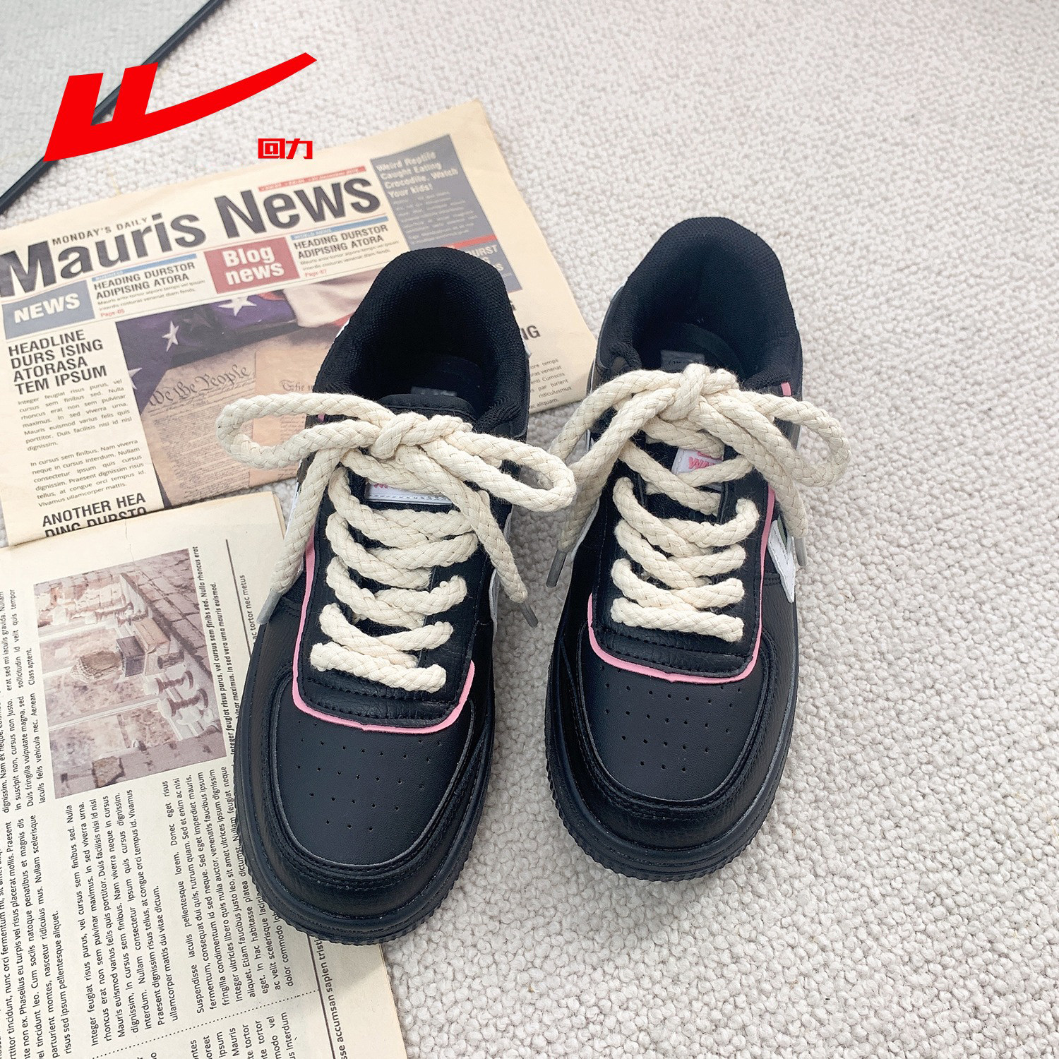 回力aj女鞋低帮空军一号diy麻绳款2024春季轻便百搭韩版运动鞋女